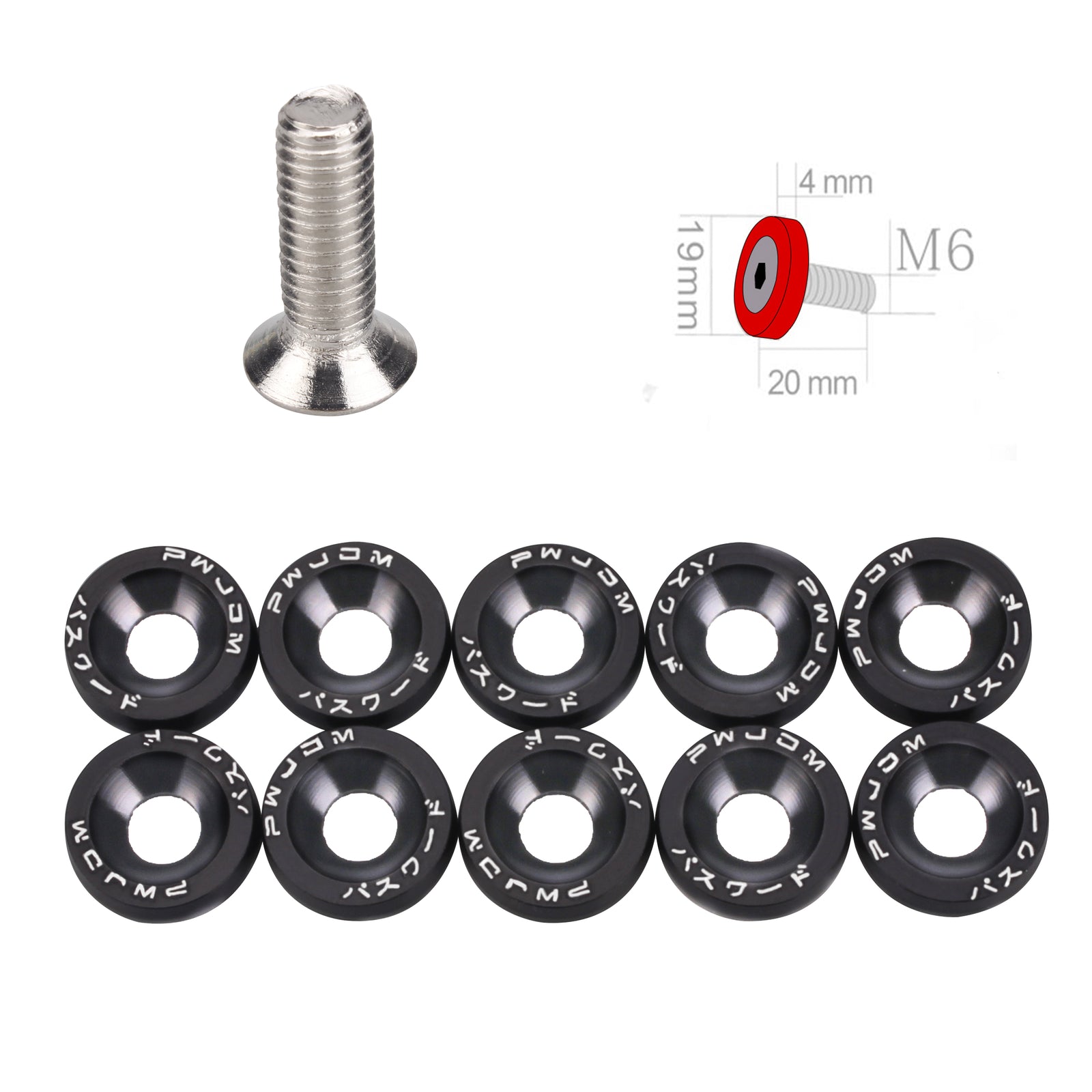 Black JDM Billet Aluminum Fender/Bumper Washer/Bolt Engine Bay Dress Up Kit