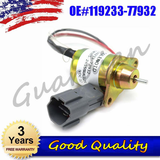 Fuel shut-off solenoid valve 119233-77932, new, suitable for modern Yanmar engines.