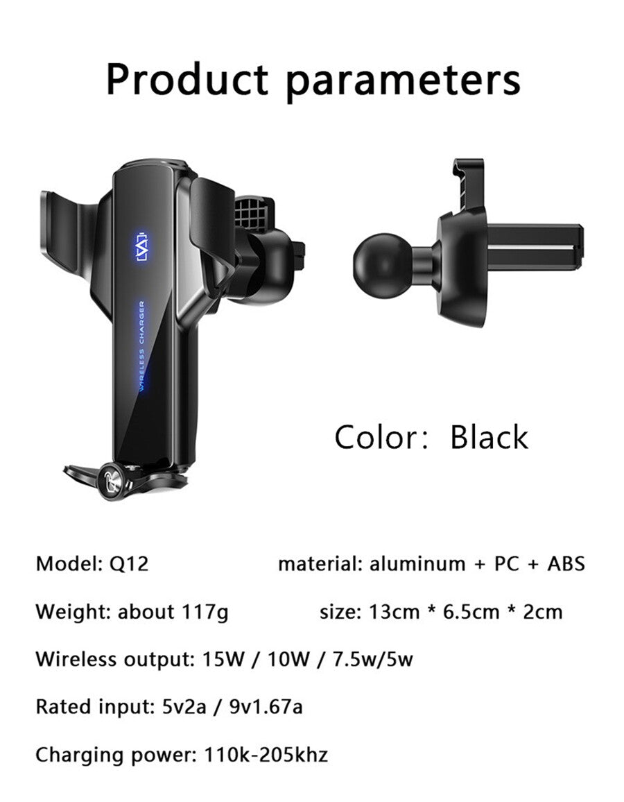 Car Phone Holder Fast Wireless Car Charger Charging Mount Air Vent Stand 15W