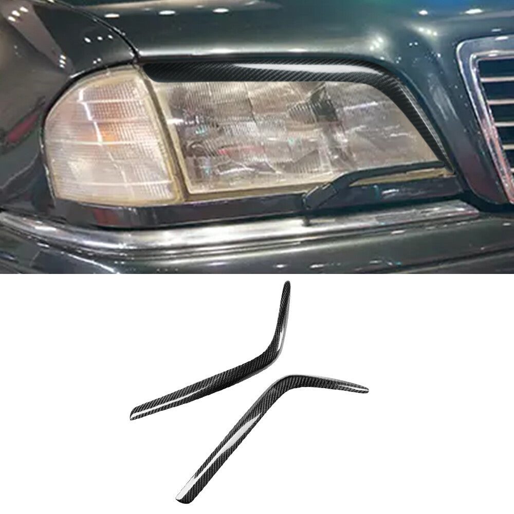 Real Carbon Fiber Headlight Eyelids Eyebrow Trim for Benz C-Class W202 1993-2000