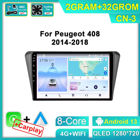 Android Auto CarPlay Car Radio for Peugeot 408 2014-2018 Stereo GPS Video Player
