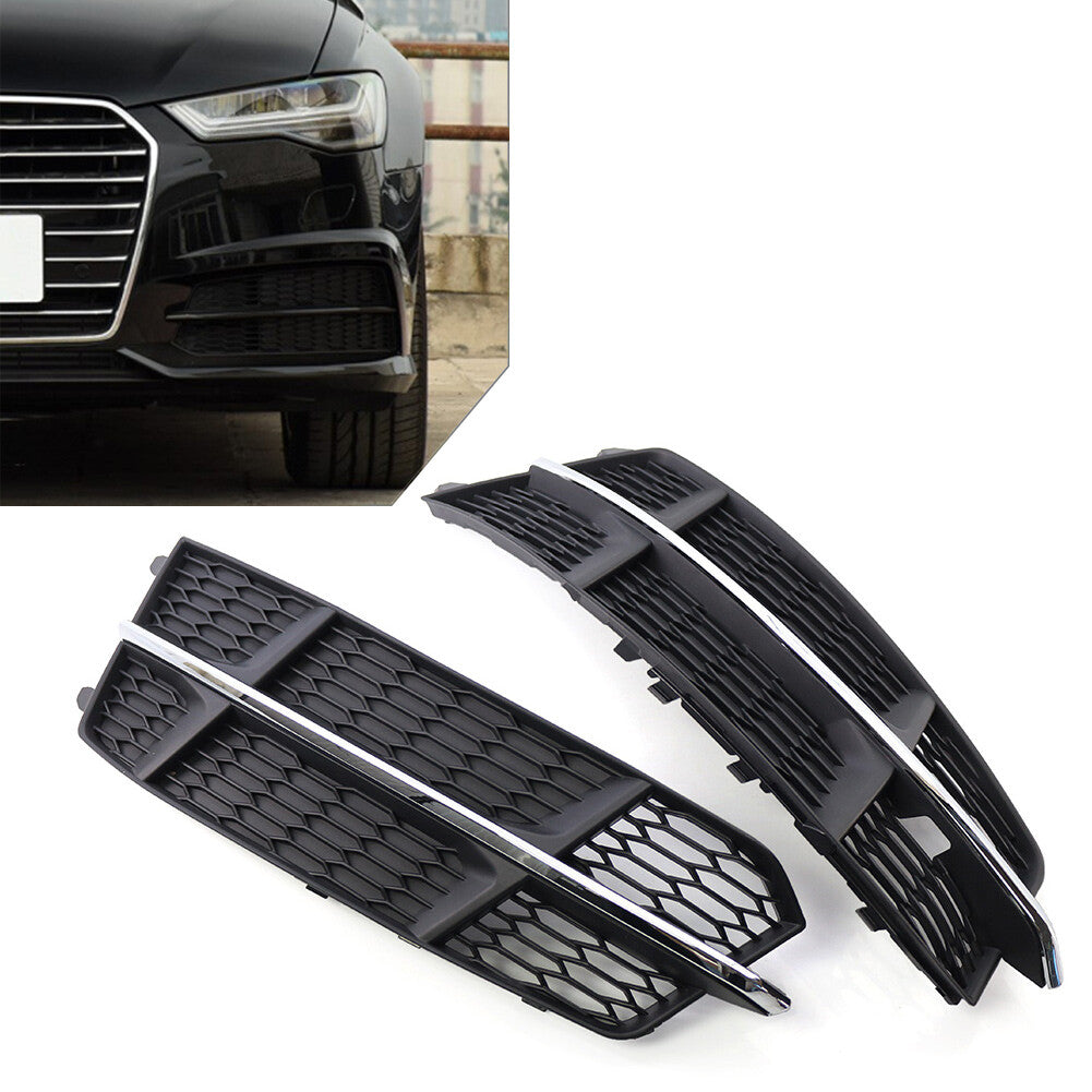 Pair Black Chrome Front Bumper Lower Side Grille for Audi A6 C7 2014-2018