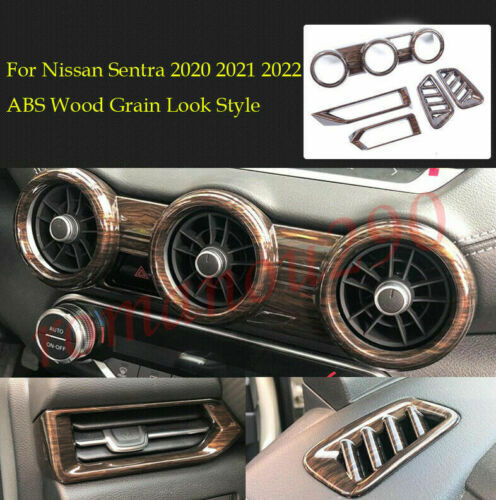 5Pcs for Nissan Sentra 2020-2022 Wood Grain Dashboard AC Air Outlet Cover Trim