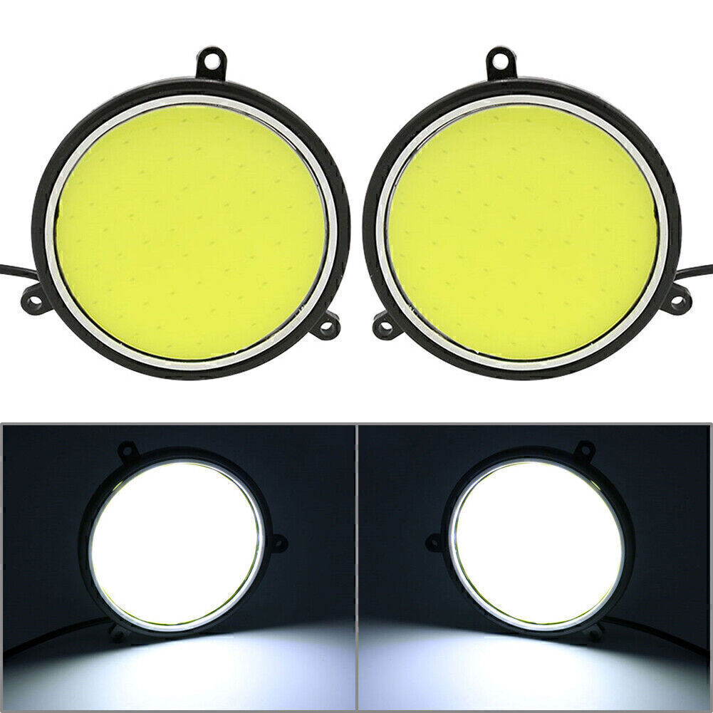 2x Round Shape COB White LED Light Car Daytime Running Driving Light DRL Lamp