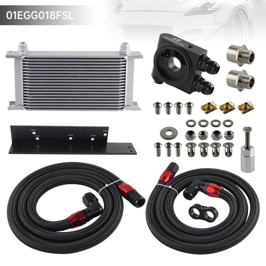 19 Row Oil Cooler Kit Filter Thermostat For Fairlady 350Z Z33 370Z Z34 Silver