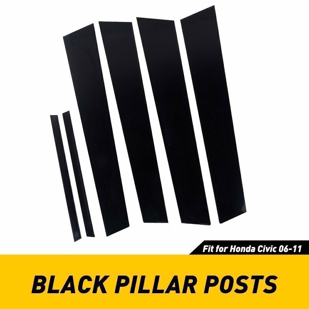 for Honda for Civic 06-11 Piano Black Pillar Posts Door Window Molding Strip Trim 6P