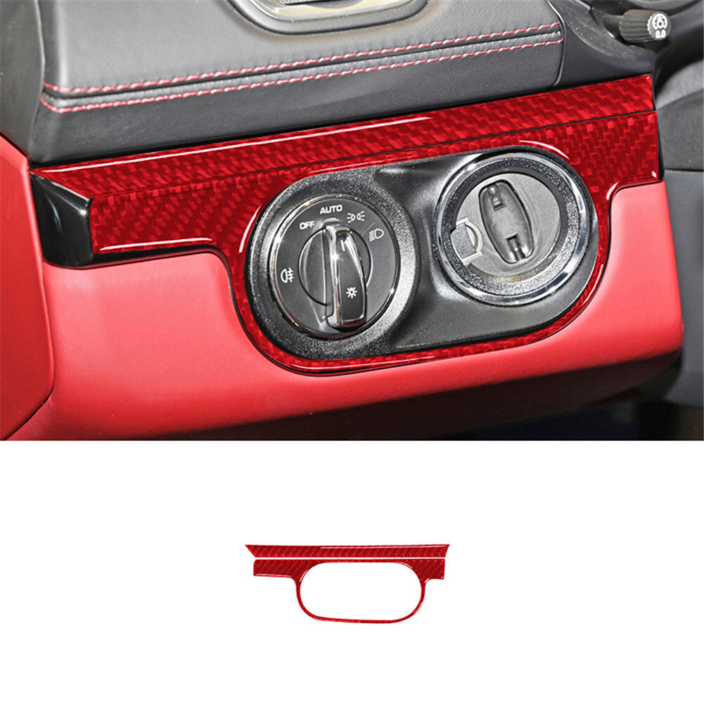 2X Red Carbon Fiber Lighting Control Frame Cover Trim for Porsche 718 2016-2022