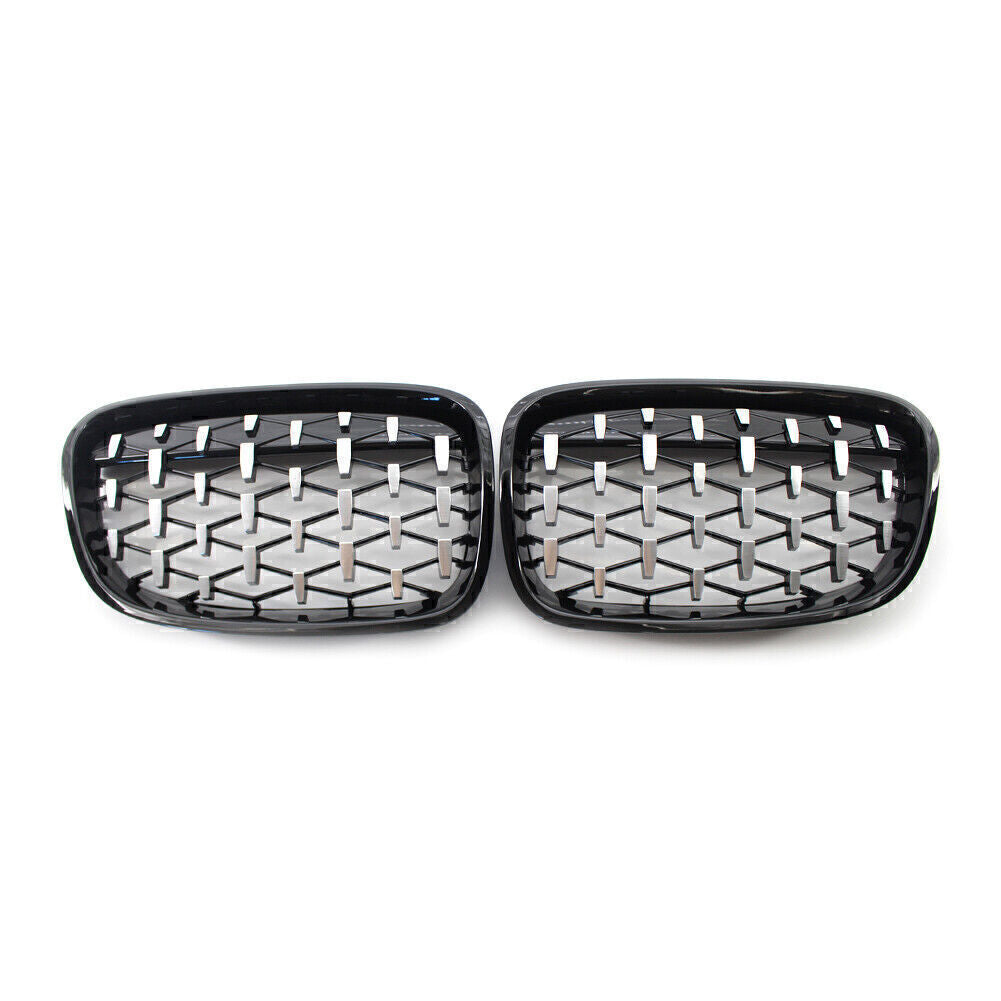 for BMW 1Series F20 11-14 Front Black Grille Chrome Diamond Meteor Latest Style