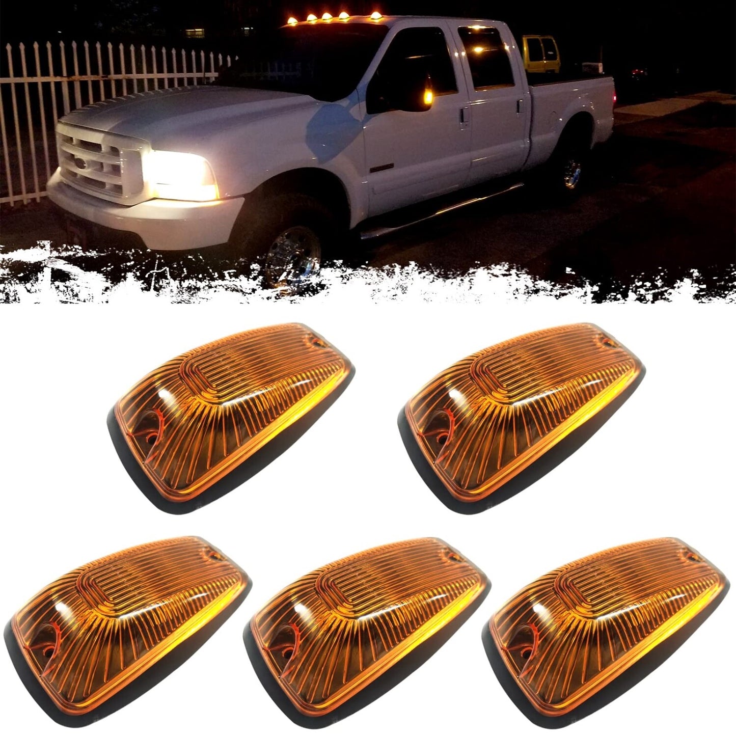 5Pcs Amber LED Cab Marker Roof Lights For 1988-2000 for Chevy / for GMC Pickup Trucks