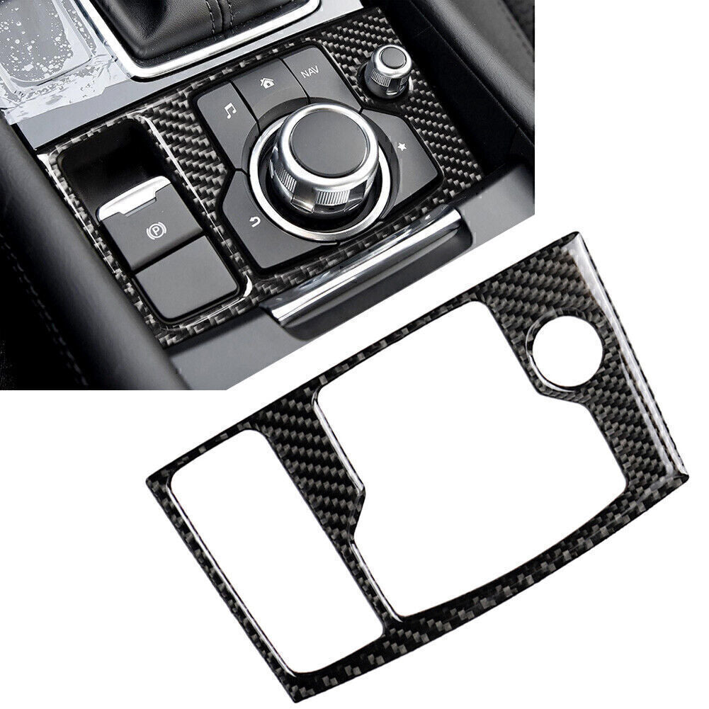 Carbon Fiber Interior Multimedia Button Cover Trim Fit for Mazda 3 Axela 2017 18