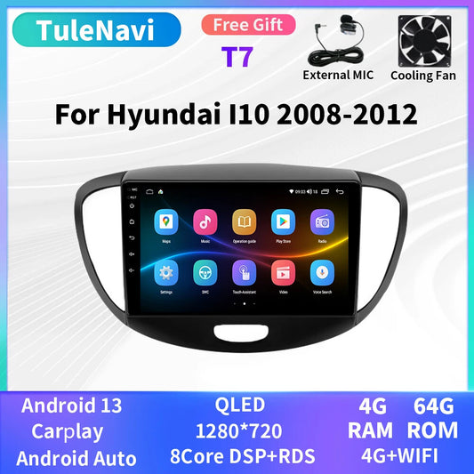 Android Auto CarPlay Car Radio for Hyundai Grand i10 2008-2012 GPS Player Screen