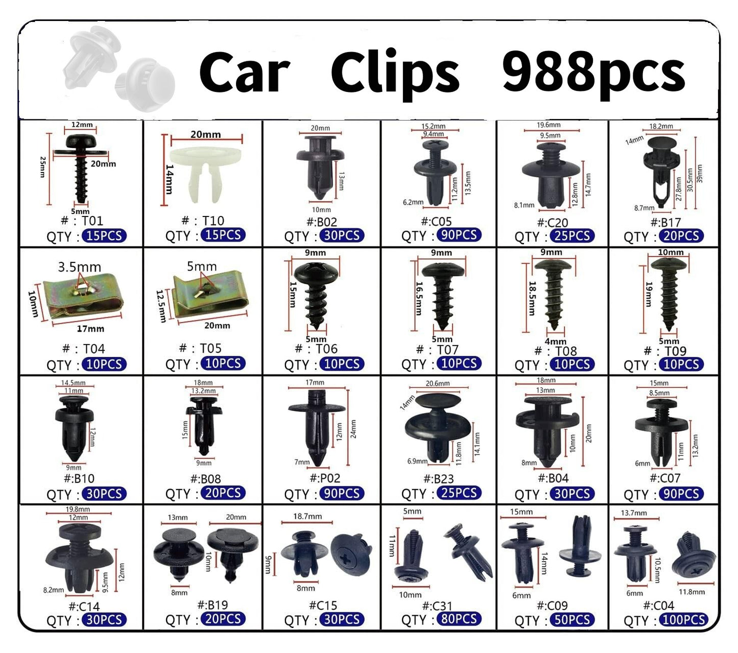 Car mounting clips, anti-collision clips, plastic rivets, metal screws, panel clips suitable for Honda