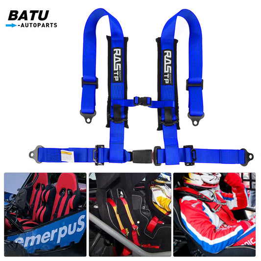 2inch 4-Point Harness Quick Release Safety for Seat Belt+1Pair Shoulder Pads Blue