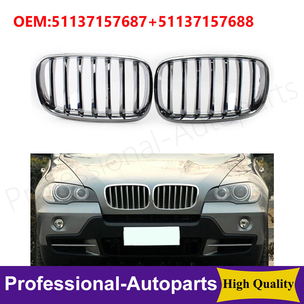 The front left and right chrome silver grille front bumper grille is suitable for BMW X5, X6, E70, and E71.