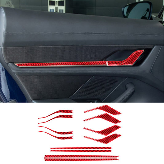12¡ÁRed Carbon Fiber Interior Door Handle Panel Trim for Porsche Taycan 2019-2022