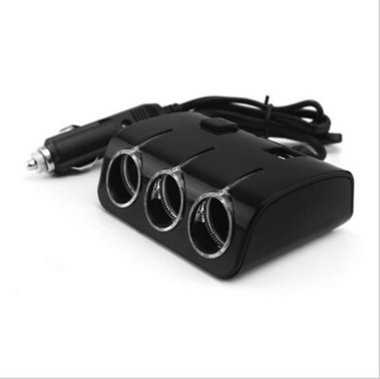 Car 3 Way Black Power Adapter Splitter Dual USB Charger Cigarette Lighter Socket