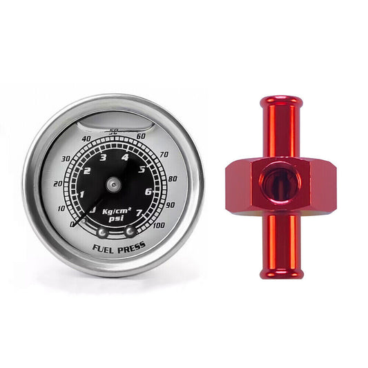 Fuel Pressure Gauge 0-100psi w/In-Line Adapter 3/8Inch Oil Liquid Pressure Gauge