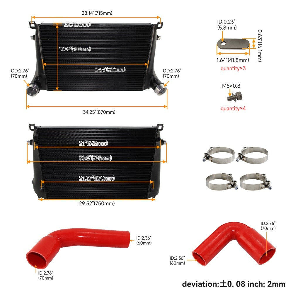 Front Mount Intercooler Kit for VW for Golf R MK8 GTI VAG EA888 Gen.4 for Audi S3 Red