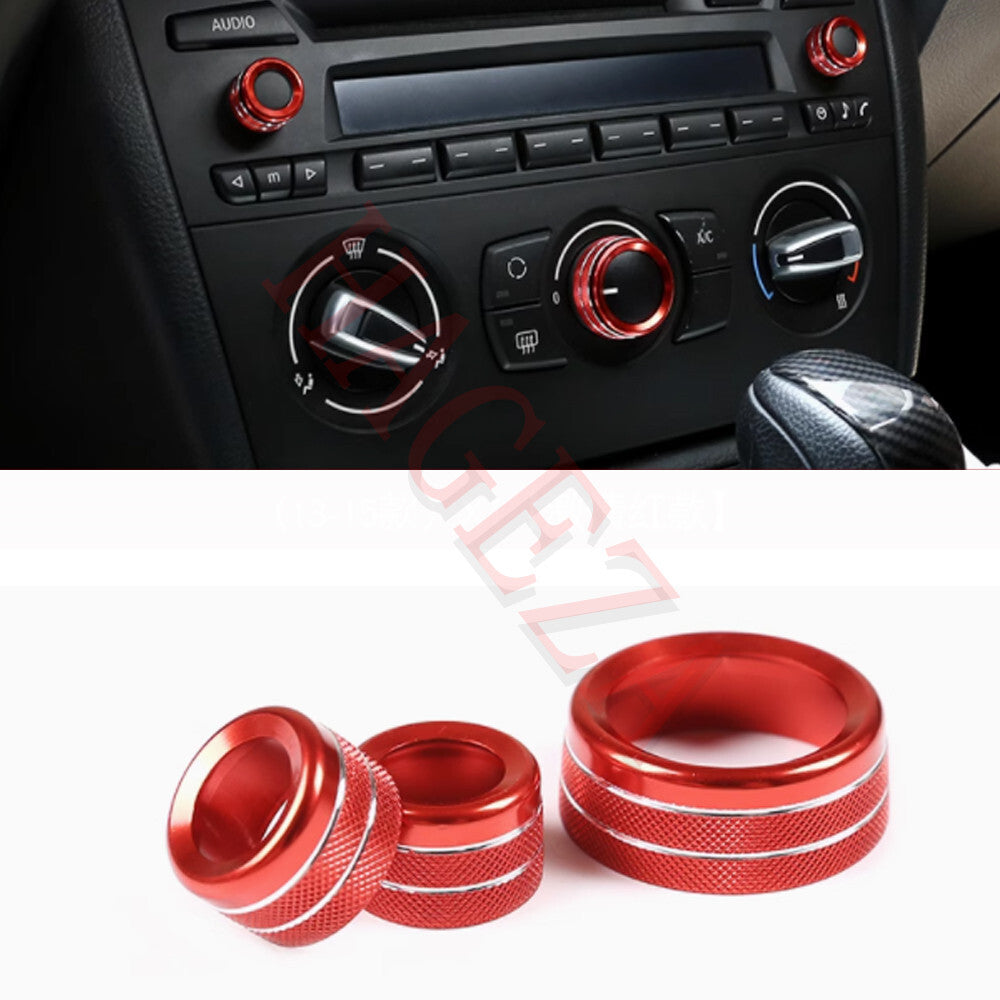 Alloy Center Console AC Knobs Audio Volume Ring Cover for BMW E84 X1 2013-15 Red