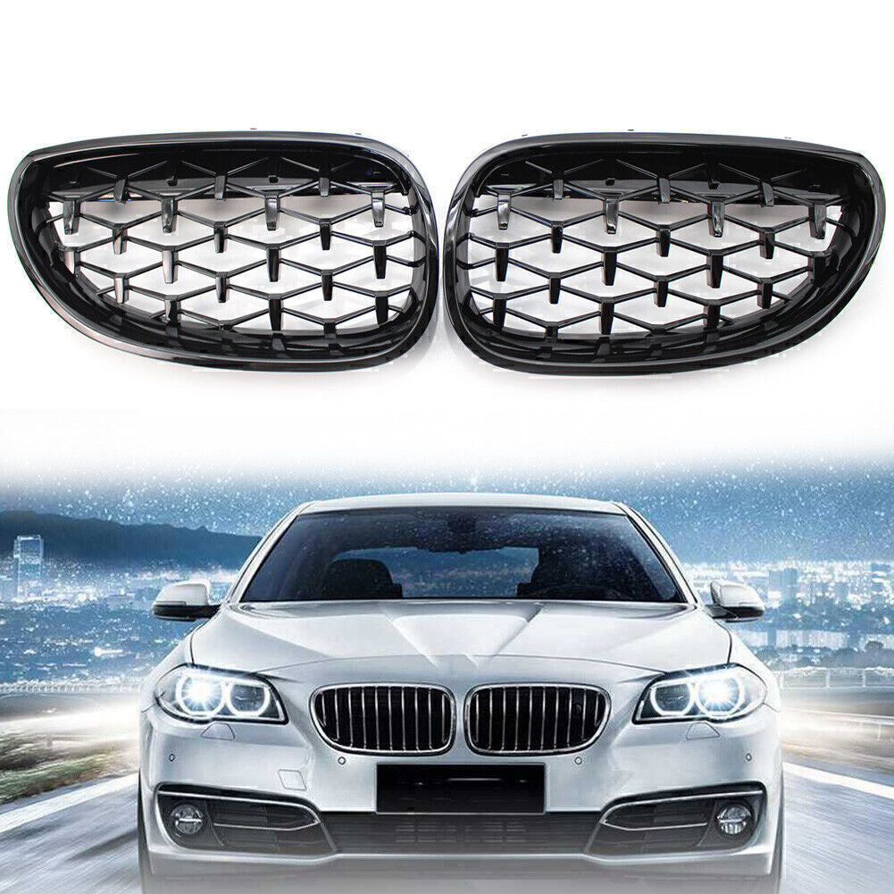 Front Kidney Grill Diamond Meteor Fit for BMW E60 5 Series 2003-2009 Gloss Black