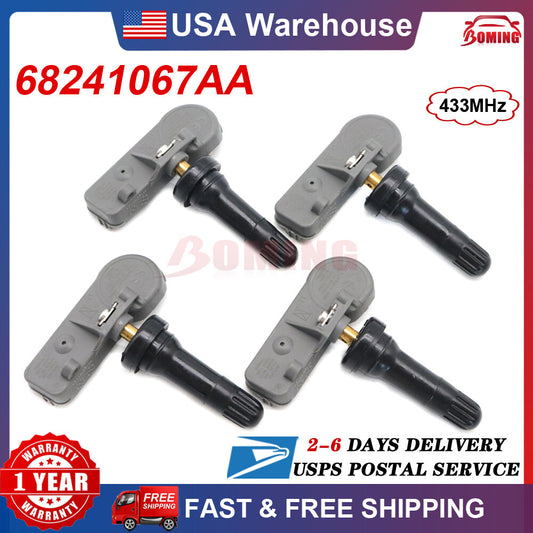 4-pack Tire Pressure Sensors (TPMS) for Jeep , for Chrysler , for Dodge , and for Ram 68241067AA and 68406537AA