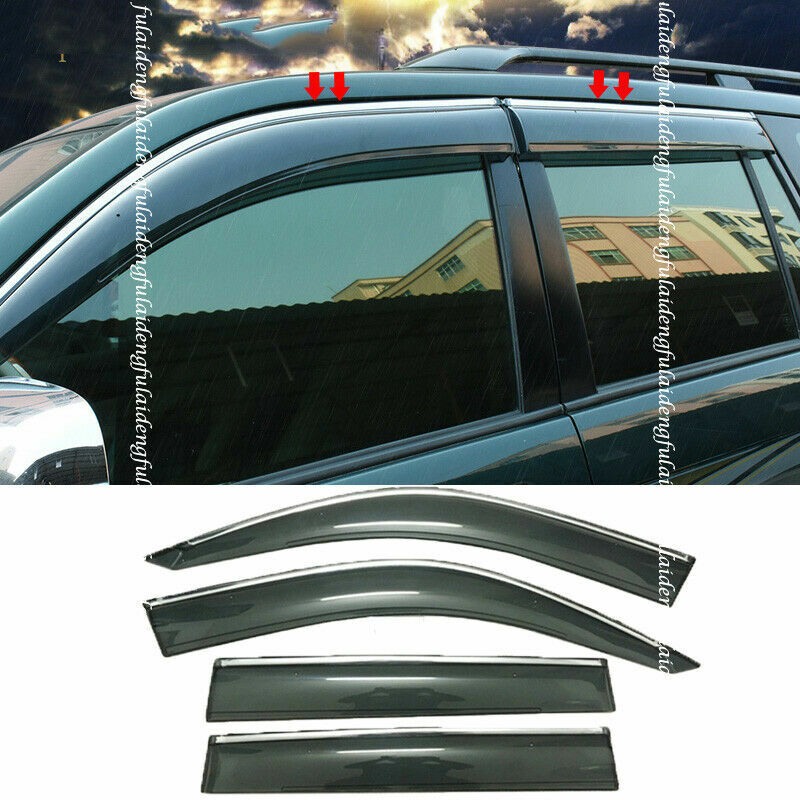 for Toyota Prado 2003-2009 Window Visor Rain Sun Shield Deflectors W/Chrome trim