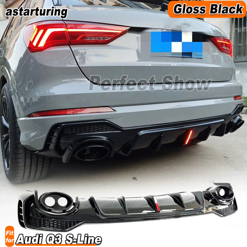 Fit for Audi Q3 S-Line 2021-22 Gloss Black Rear Bumper Diffuser Lip Exhaust Tip