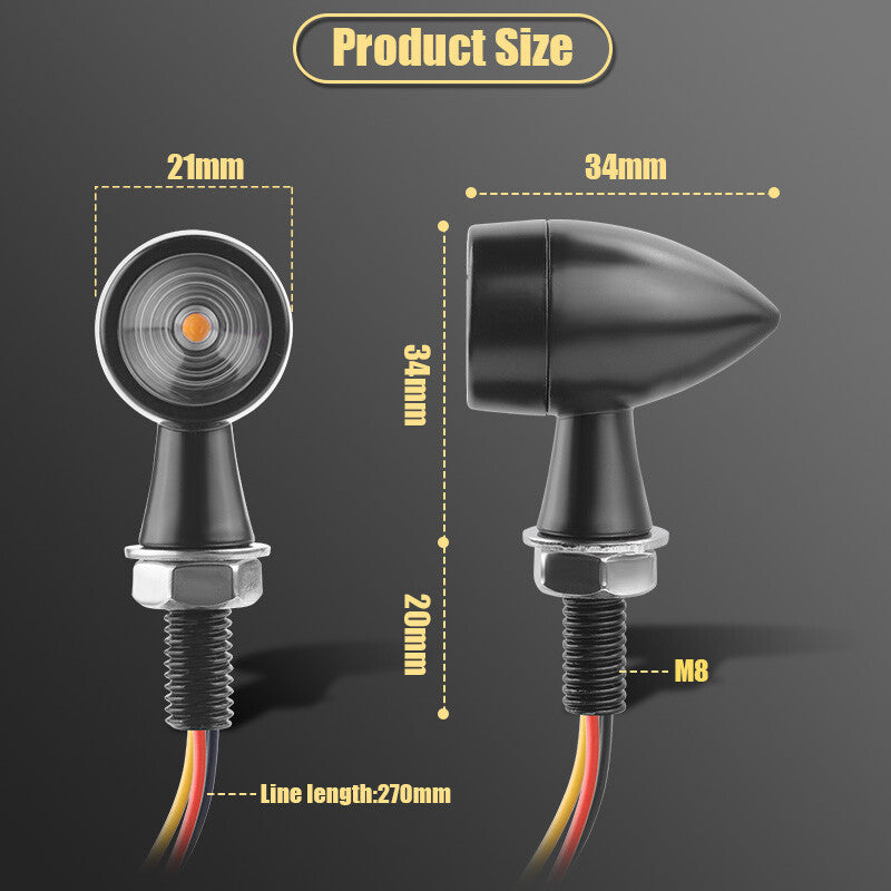 4X for Mini Motorcycle LED Bullet Turn Signals Brake Light Blinker Bobber Cafe Racer