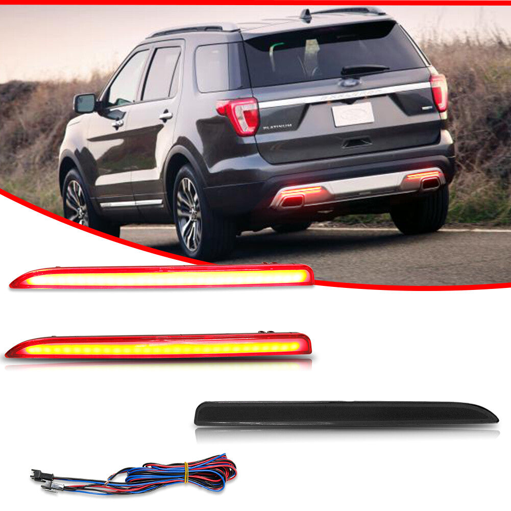 Smoked LED rear fog lights, brake backup reverse function, applicable to 2016-2019 for Ford Explorer.
