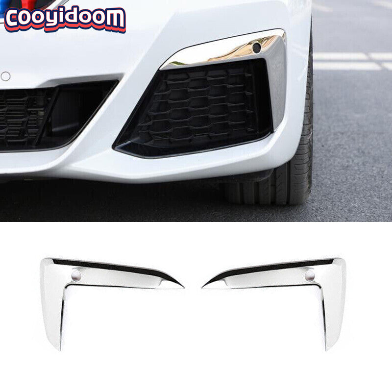 for BMW 5 Series M5 2021-2023 Silver Steel Front Fog Light Lamp Strip Trim 2PCS