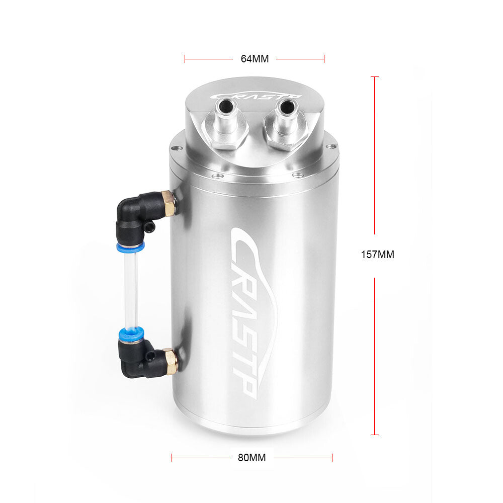 Aluminum Silver Round Car Engine Oil Catch Tank Can Reservoir Breather Kit