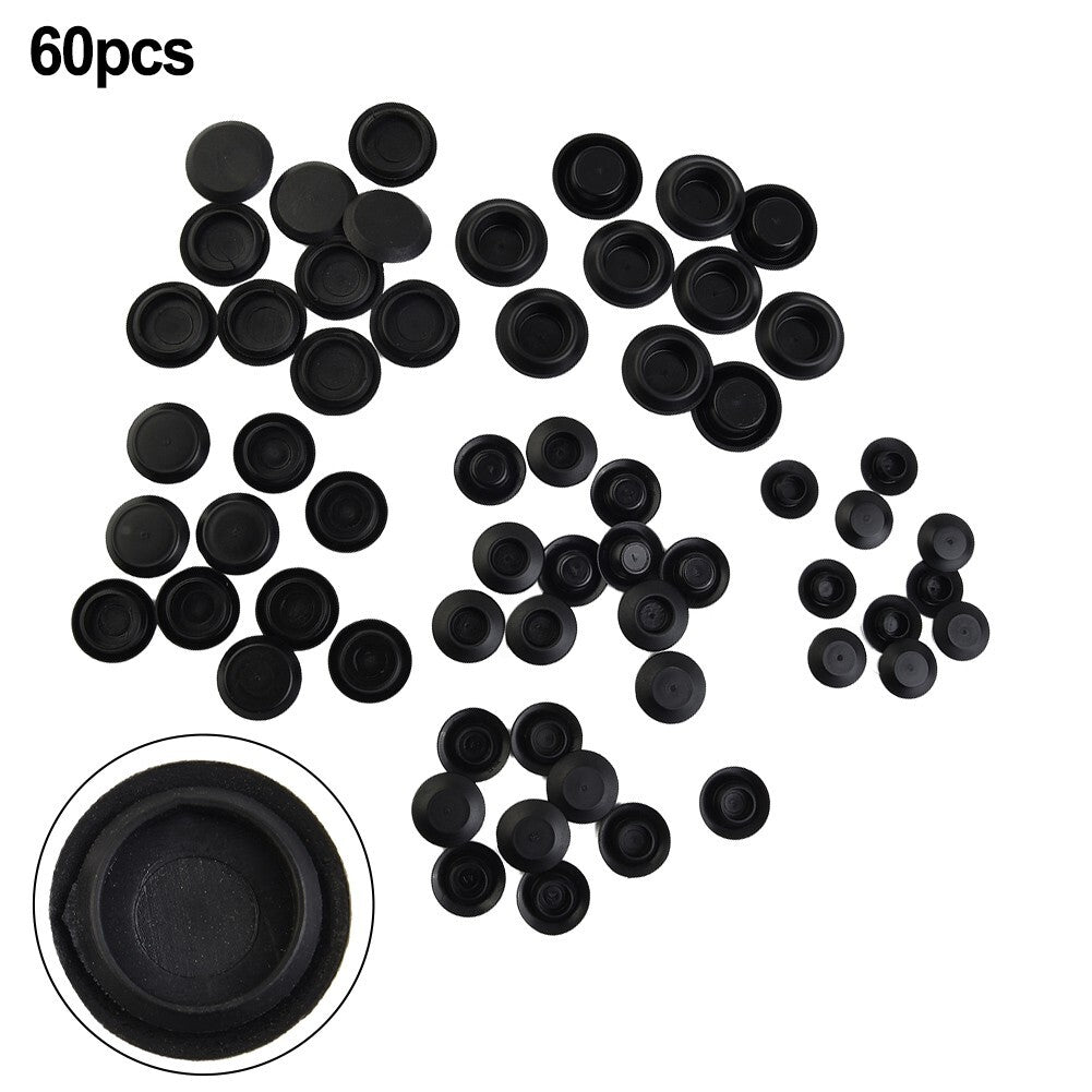 Black Plastic Hole Plug Kit for Auto Body Repairs 60 Piece Assortment
