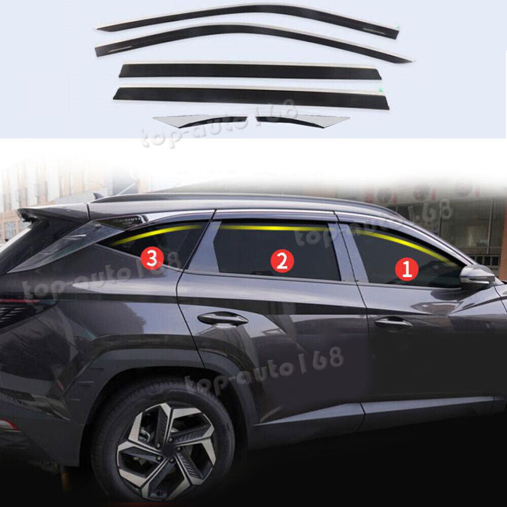 for Hyundai for Tucson 2022-24 Window Visors Sun Rain Guard Deflector W/Chrome Trim