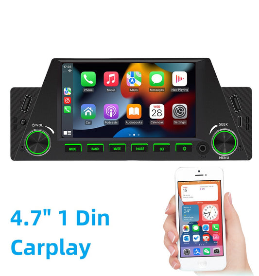 For Apple Caplay Android Auto Single 1 Din Car Stereo Radio 4.7in Bluetooth USB
