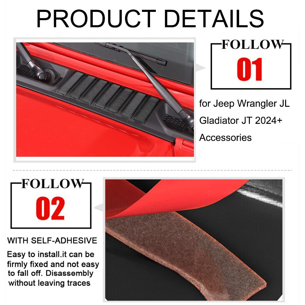 2PCS Black Front Hood Air Vent Mesh Cover Trim for Jeep for Wrangler JL JT 2024+
