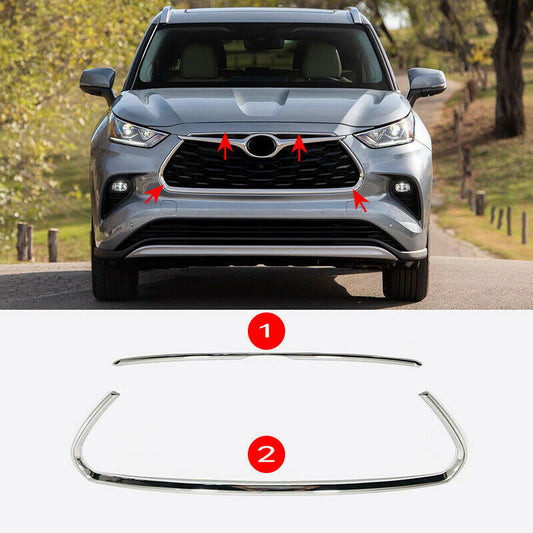Chrome Front Bumper Grille Grill Mesh Frame Trim for Toyota Highlander 2020-2023