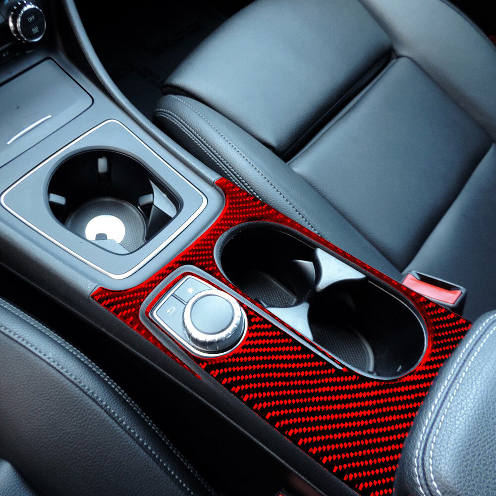 Red for Mercedes-Benz CLA GLA Carbon Fibre Middle Cup Holder Trim