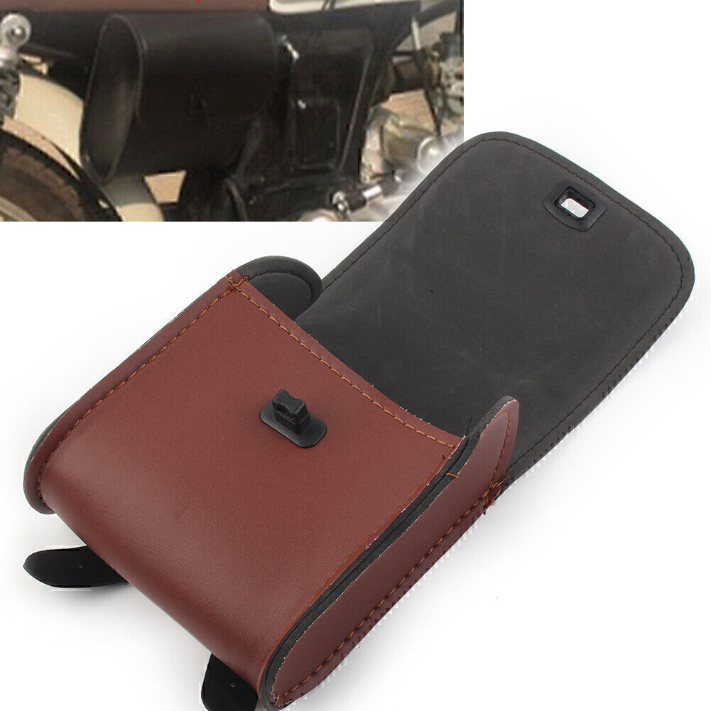 1x Motorcycle Saddle Luggage Pu Leather Side Tool Bag Storage Universal Brown