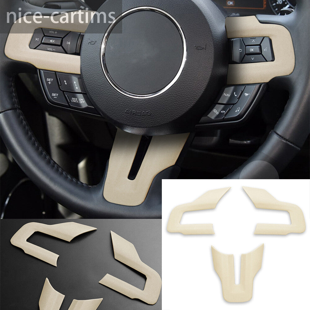 PU Leather Off White Interior Steering Wheel Button Cover for Ford for Mustang 2015+