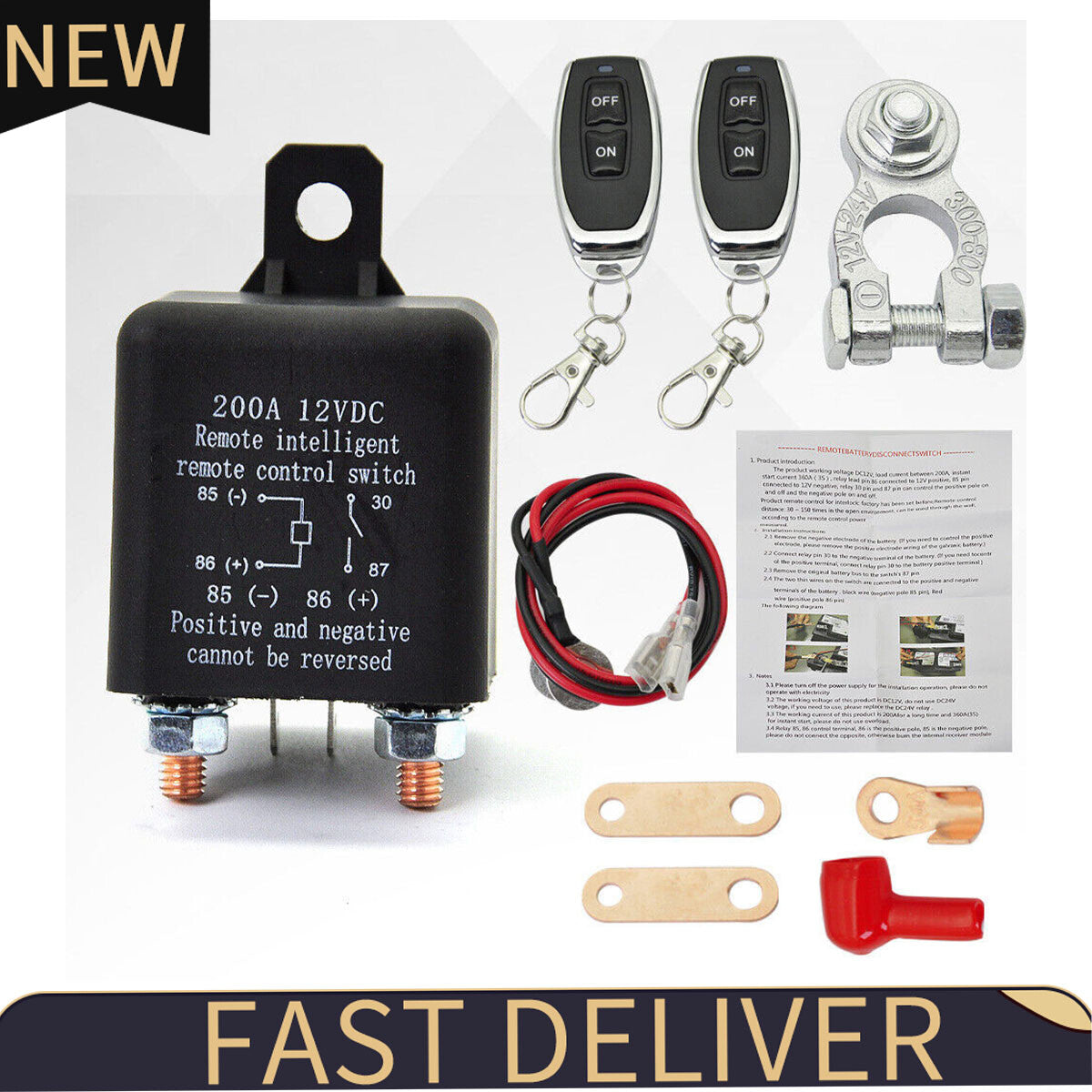 Wireless Dual Remote Car Battery Disconnect Relay Master Kill Cut-off Switch 12V