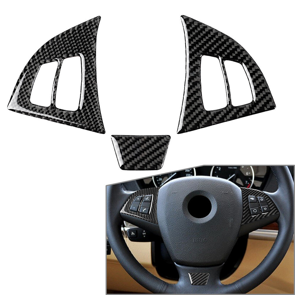 3 Pcs Carbon Fiber Steering Wheel Cover Trim for BMW X5 E70 2006-13 X6 E71 08-14