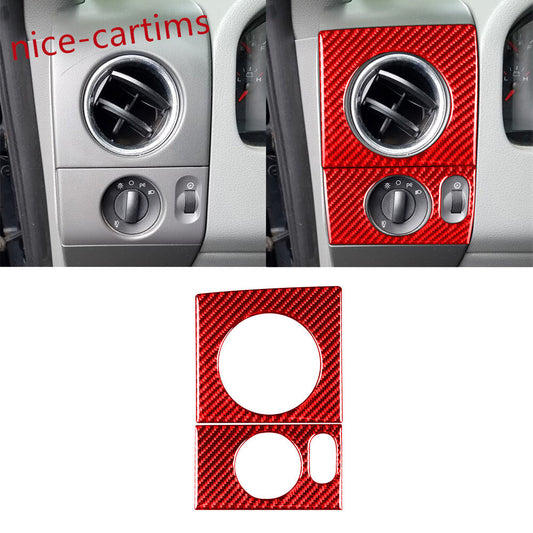 Red Carbon Fiber Air Vent Outlet Headlight Switch Trim for Ford F150 FX4 2004-08