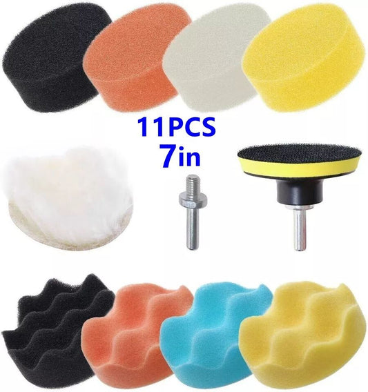 11pcs 7Inch Car Buffing Pads Polishing for Drill Sponge Kit Waxing Foam Polisher