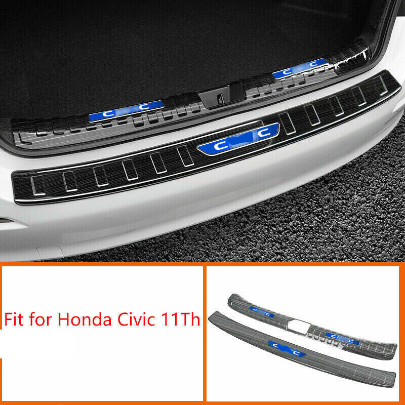 2x for Honda for Civic 2022-2023 Black Steel Rear Bumper Protector Plate Cover Guard
