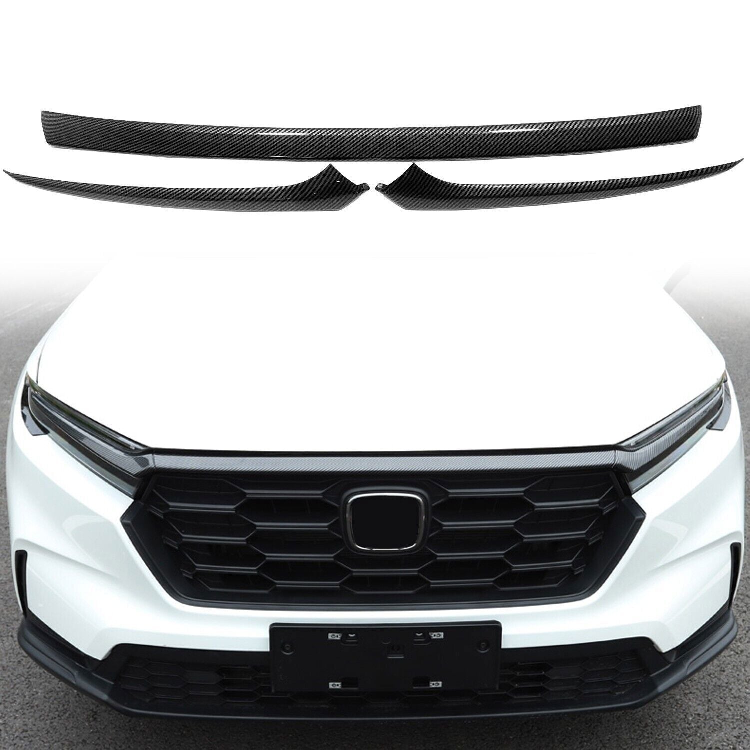 for Honda CR-V CRV 2023-2024 Carbon Fiber Front Hood Grille Strip+Light Eyebrows
