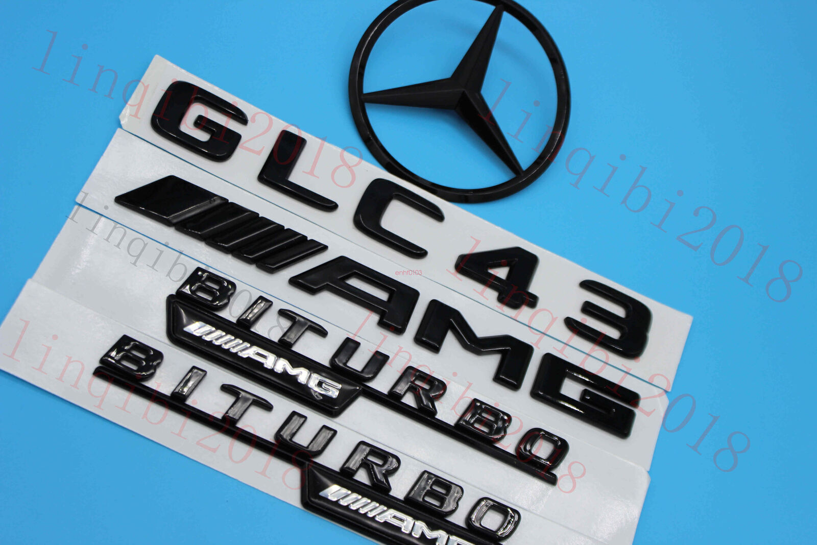 1Set GLC43 AMG BITURBO Trunk Logo Sticker Decal Emblem Badge Package