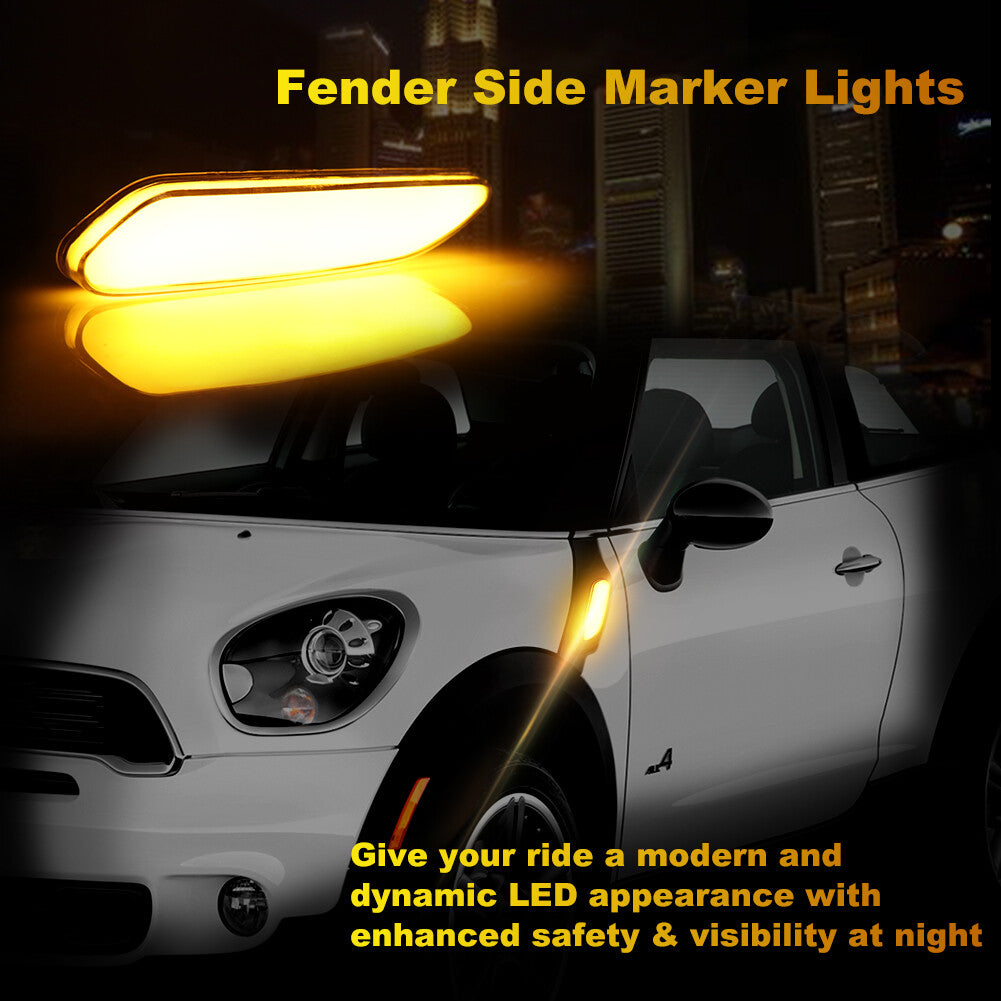 Suitable for Mini Cooper R60 R61, Amber LED Front Fender Side Marker Lights, Transparent