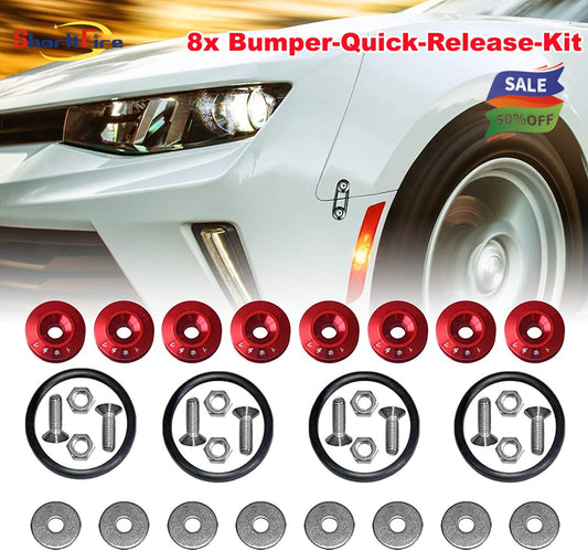 8-Piece Red JDM Quick-Release Fastener Bumper Car Trunk Fender Cover Kit