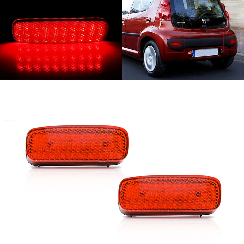 2pcs Red LED Rear Reflector Brake Light for Peugeot 107 2005-2014