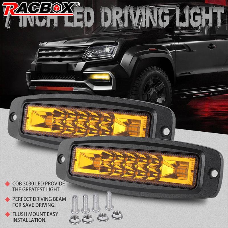 2X 7inch Amber Flush Mount LED Pods Work Light Bar Flood Driving Reverse Offroad
